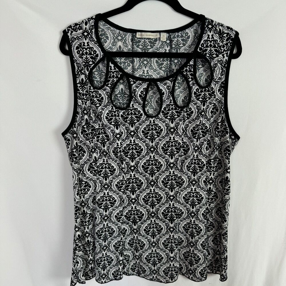 Maria Gabrielle Women's Top Size 2X Black/White Print Sleeveless Cut Outs